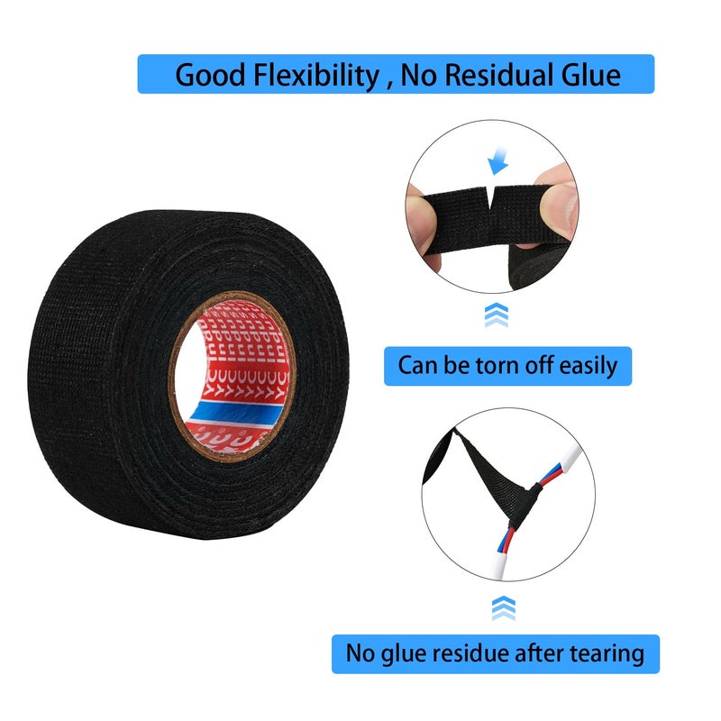 ZZJMCH 4 Rolls Black Wire Harness Cloth Tape, Speaker Wiring Harness Cloth Tape, for Automobile Electrical Wire harnessing Noise Dampening Heat Proof (Width: 20mm, Length: 50Ft) - Image 5
